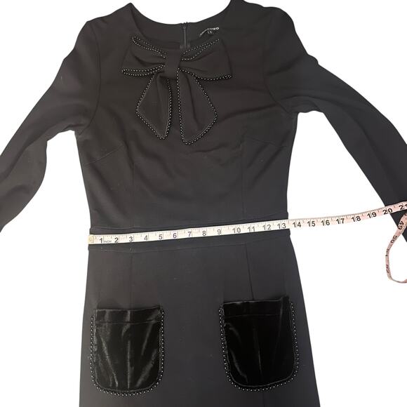 Leo & Ugo Paris Black Midi Dress Bow Detail French Minimalist Size Medium - Picture 13 of 14